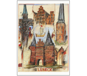 Postkarte - Zeichnung Lübeck 